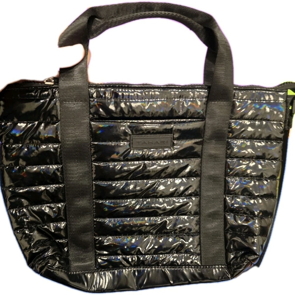 New Glossy Black Tahari Quilted Mini Tote / Crossbody Bag - Style TN14B5/W08....